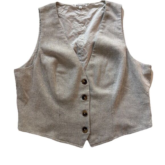 Reformation Devin Vest Women’s Size 12 Tan V-Neck Button Front Tailored Top chic - Picture 4 of 10